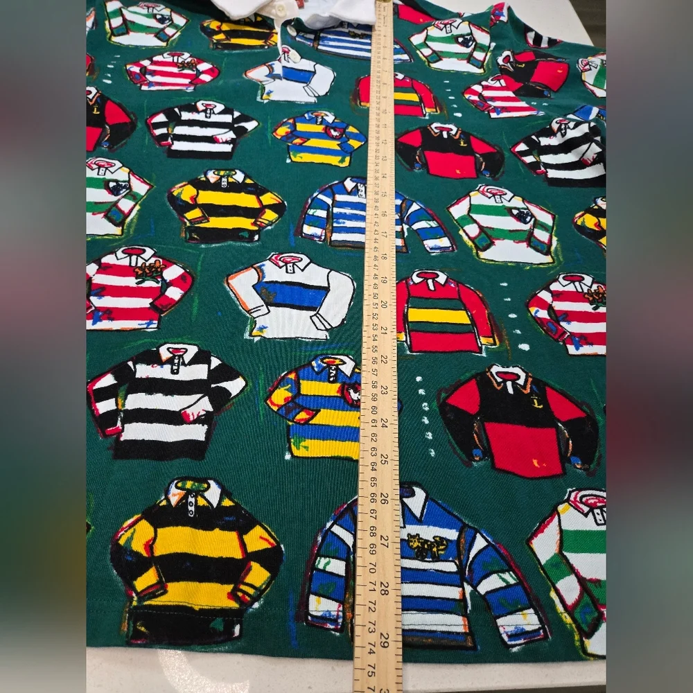 Rowing Blazers Rugby All Over Print Green Polo Shirt Top Size 2XL